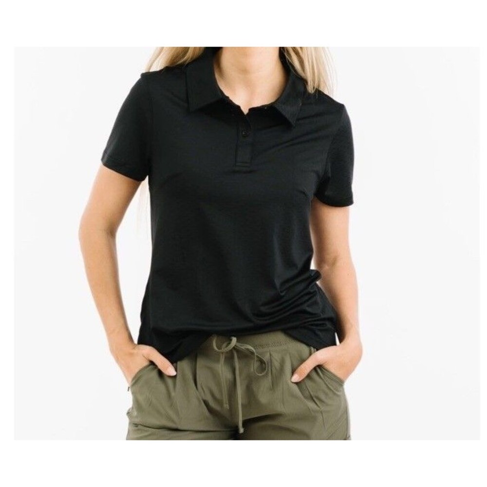 NWT ZYIA ACTIVE Black Active Slit Polo Short Sleeve Golf Tennis Sz Small #1846